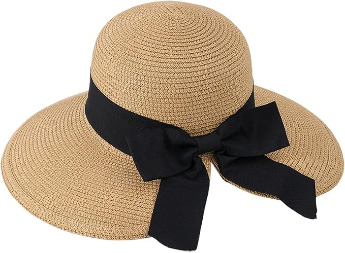 Beach Hats for Women UPF 50+ Summer Beach Straw Hats Foldable Sun Hats with Bow Breathable Wide B... | Amazon (US)