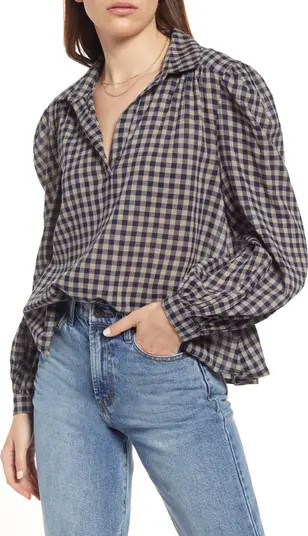Checkered Stretch Cotton Top | Nordstrom