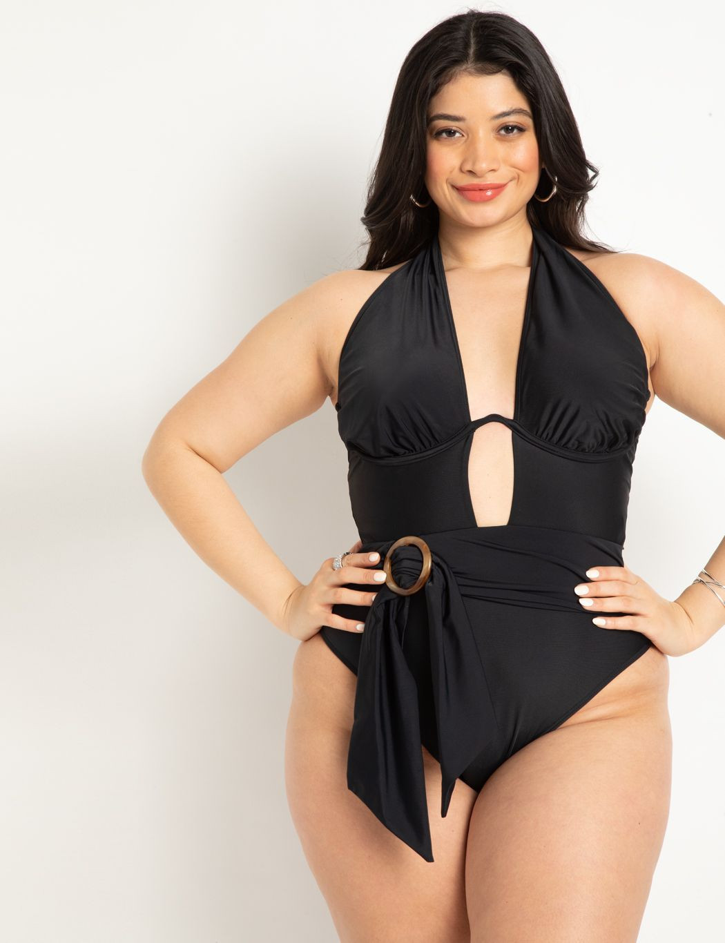 Twist Halter Swimsuit with Underwire Detail | Eloquii