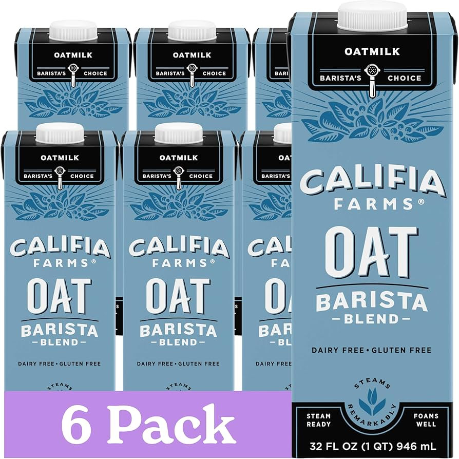 Califia Farms - Oat Barista Blend Oat Milk, 32 Oz (Pack of 6), Shelf Stable, Dairy Free, Plant Ba... | Amazon (US)