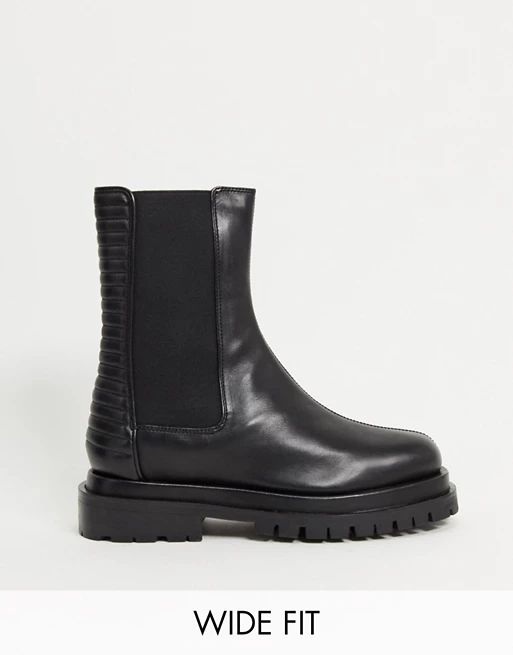 ASOS DESIGN Wide Fit Antarctic premium leather pannellled chelsea boots in black | ASOS (Global)