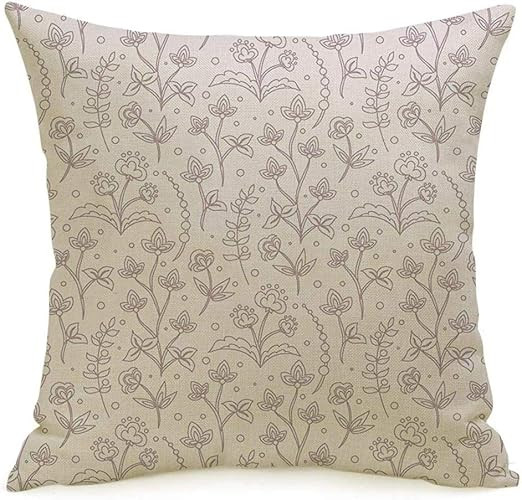 Decorative Linen Square Throw Pillow Cover Pattern Brown Beautiful Jacobean Floral Meadow Flowers... | Amazon (US)