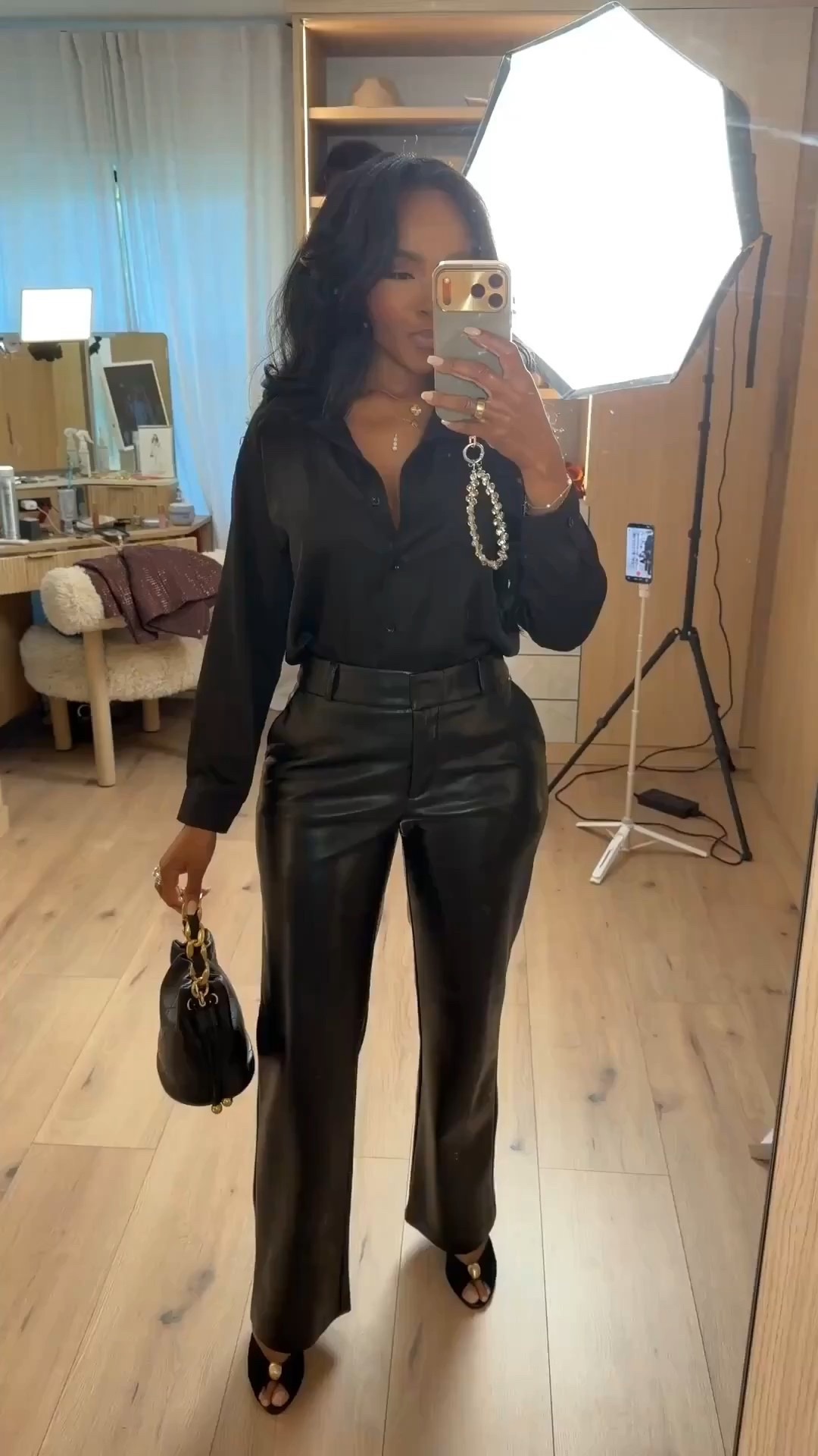 ✨ Polished black-on-black with a modern edge — a look that always delivers confidence. The flowy blouse balances the structured leather pants perfectly, making this outfit feel elevated without trying too hard. Easy to dress up or down depending on your plans.

Perfect for dinner plans, date night, or an elevated evening out.

📏 Sizing:  
Top: Size Small  
Pants: Size Small | 27 Long  
Shoes: True to size  
Height: 5’4” | 138 lbs | 34D bust | 27” waist | 40” hips  

Save this post to revisit later.

Follow me on Instagram and YouTube @kirasfashionfinds

#LTKgrwm #LTKootd #LTKPetite