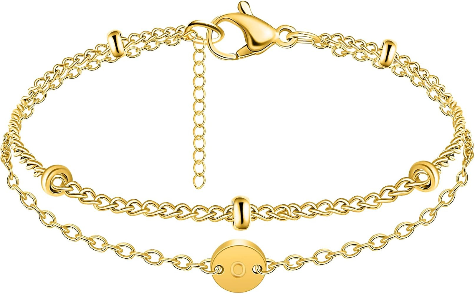 18K Gold Initial Bracelets for Teen Girls Women Beaded Initial Charm Bracelet for Women Adjustabl... | Amazon (US)