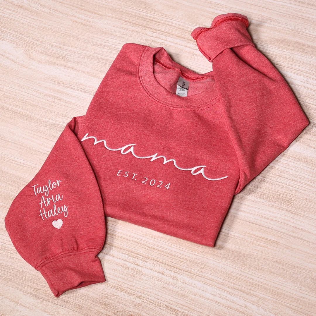 Custom Mama Embroidered Sweatshirt, Personalized Mom Hoodie With Kids Names Sleeve, Pregnancy Rev... | Etsy (US)