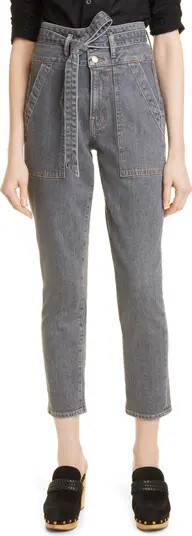Veronica Beard Logan Tie Waist Straight Leg Crop Jeans | Nordstrom | Nordstrom
