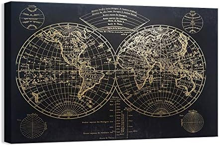 Kas Home Modern Art - Vintage Gold Foil World Map - Black Canvas Prints Large Framed Wall Art Wal... | Amazon (US)