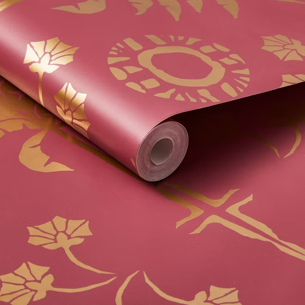 Boho Palm Wallpaper Plum and Metallic Gold - Opalhouse™ designed with Jungalow™ | Target