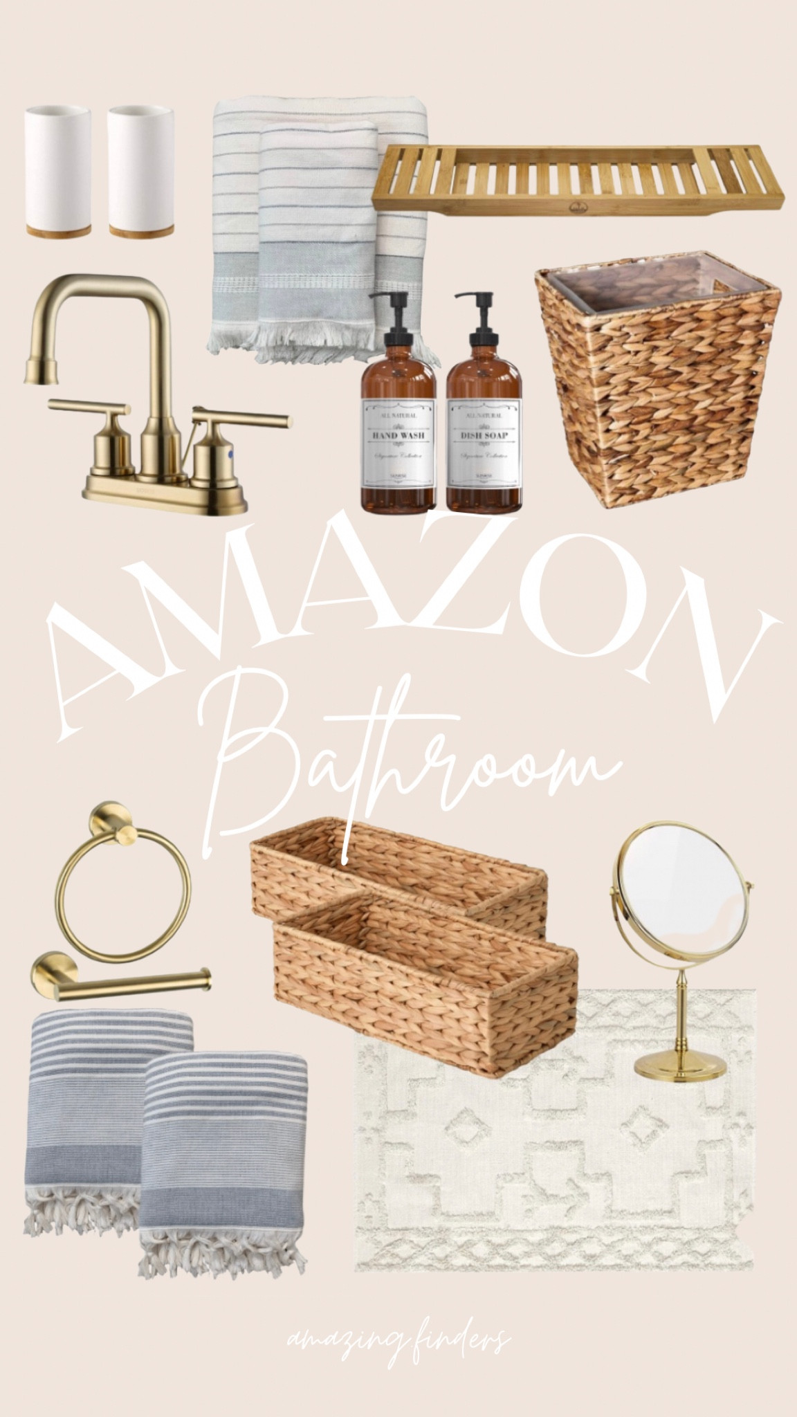 Amazon bathroom,
Bathroom decor, 
Amazon sconce, 
Amazon shower head, 
Gold bathroom accessories, 
Automatic garbage can,
Amazon towels,
StorageWorks Water Hyacinth Free Standing Toilet Paper Holder Stand for Bathroom, 3 Rolls of Toilet Tissue Storage, Toilet Roll Holder Stand for Powder Room and Under Sink, 5 ¾" L x 5 ¾" W x 14 ¾" H,
ELPHECO Bathroom Trash Can with Lid Automatic Garbage Can, 2 Gallon Slim Smart Trash Can, Small Plastic Trash Bin, 10 L Narrow Motion Sensor Trash Can for Bedroom, Bathroom, Kitchen, Office,
Delta Faucet Linden 17 Series Dual-Function Tub and Shower Trim Kit, Shower Faucet with 4-Spray In2ition 2-in-1 Dual Hand Held Shower Head with Hose, Champagne Bronze T17494-CZ-I (Valve Not Included),
PASSICA DECOR Modern Antique Brass Wall Sconce Set of Two, with Vertical Rod and White Fabric Flared Shade,Versatile Used in Bathroom Vanity Stairway Fireplace Kitchen Sink Living Room Bedroom,
YTYC Towels,39x78 Inch Oversized Bath Sheets Towels for Adults Luxury Bath Towels Extra Large Sets for Bathroom Super Soft Highly Absorbent Microfiber Shower Towels 80% Polyester (White,6 Piece),
HARRA HOME Modern Gold Design Pump Bottle Set 27 oz Refillable Shampoo and Conditioner Dispenser Empty Shower Plastic Bottles with Pump for Bathroom Lotion Body wash, 
Pack of 3 (White & Silver),Loloi II Noelle Collection NOE-04 Ivory / Ivory, Geometric Area Rug 8'-0" x 10'-0",
INIUNIK Glass Qtip Holder Dispenser with Bamboo Lid 2 Pack Apothecary Jars Cotton Balls Pads Swabs Holder Jar Bathroom Vanity Canisters Jars for Countertop Storage and Organization.





#LTKSale #LTKunder100 #LTKhome