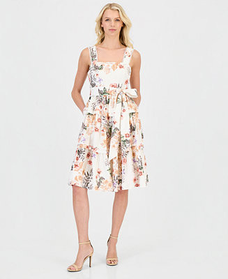 Women's Cotton Floral Tiered Fit & Flare Dress | Macy's