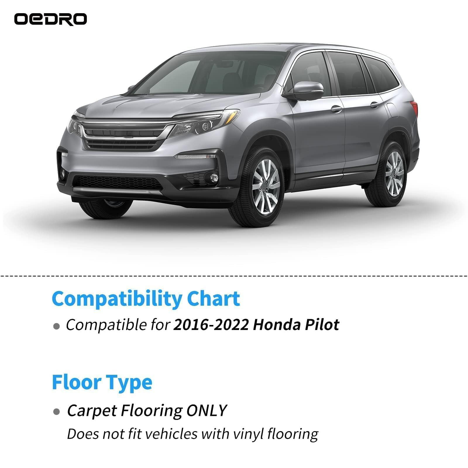 OEDRO Floor Mats Fit for 2016-2022 Honda Pilot,TPE All Weather Protection Pilot Car Mats Includes... | Amazon (US)