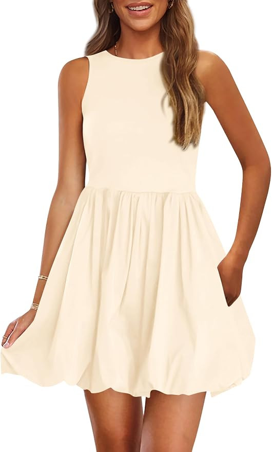 PRETTYGARDEN Womens Summer Bubble Sleeveless Mini Dress | Crewneck High Waist Short Dress, Casaul... | Amazon (US)