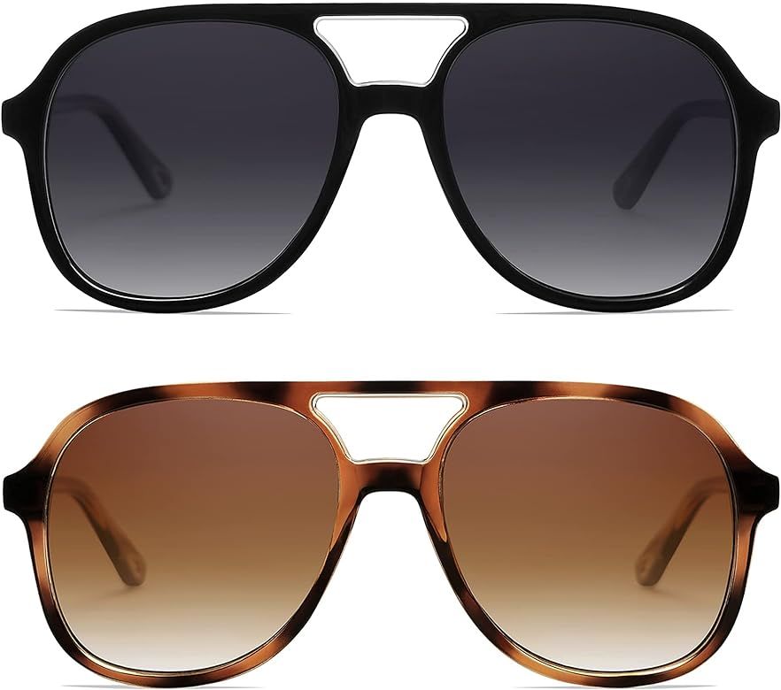 Appassal Retro Polarized Aviator Sunglasses Womens Men Vintage Double Bridge Square Sun Glasses A... | Amazon (US)
