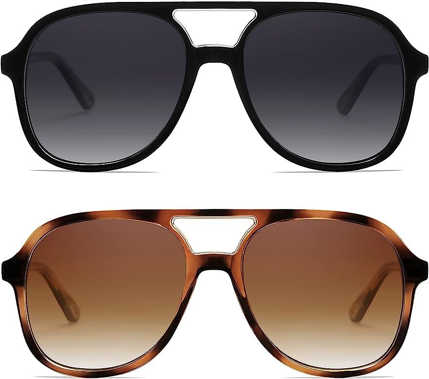 Appassal Retro Polarized Aviator Sunglasses Womens Men Vintage Double Bridge Square Sun Glasses A... | Amazon (US)