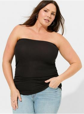 Cotton Modal Rib Straight Neck Shirred Crop Tank | Torrid (US & Canada)