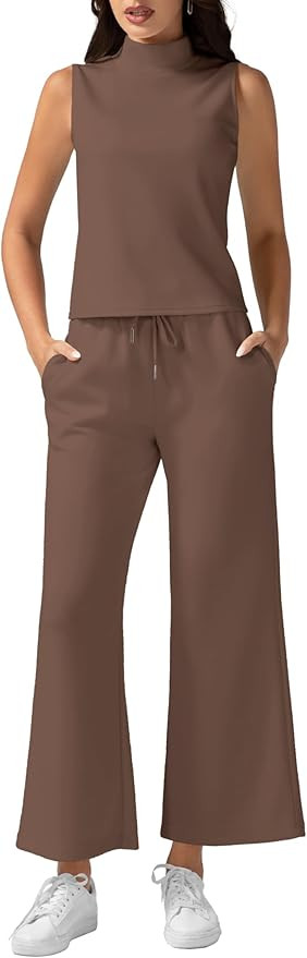 Women's Summer 2 Piece Outfits Mock Neck Tank Top Cropped Wide Leg Pants Lounge Sets 2024 Fashion... | Amazon (US)