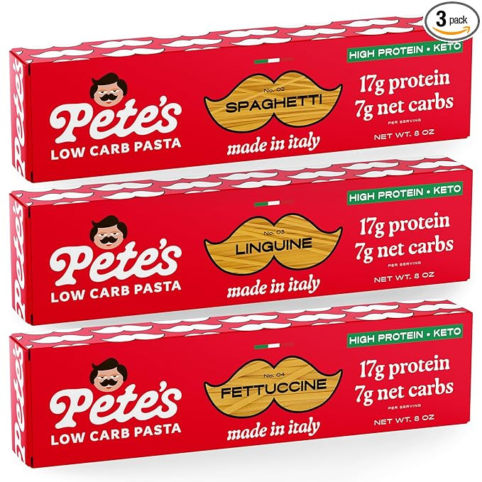 Pete's Pasta Variety Spaghetti, Fettuccine, Linguine | 17g High Protein Pasta | 7g Low Carb Keto ... | Amazon (US)