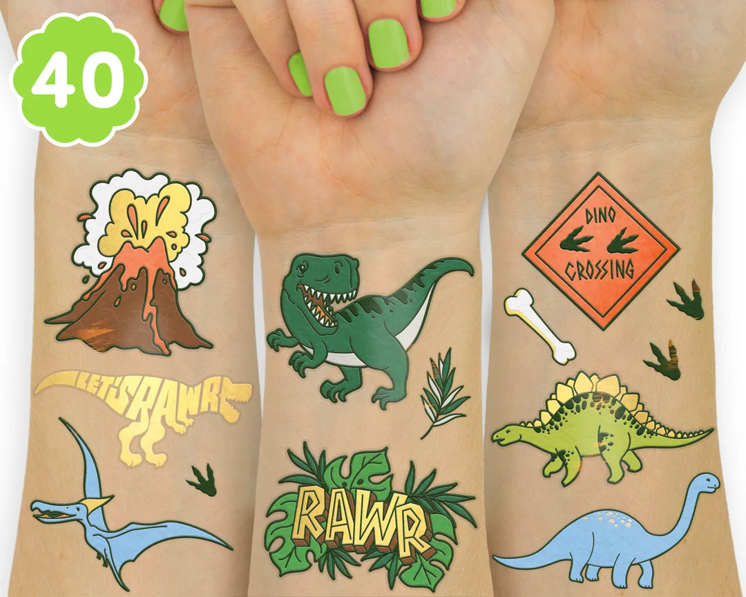 Dinosaur Temporary Tattoos, Kids Temporary Tattoos Dinosaur Birthday Party Supplies, Dinosaur Par... | Etsy (US)
