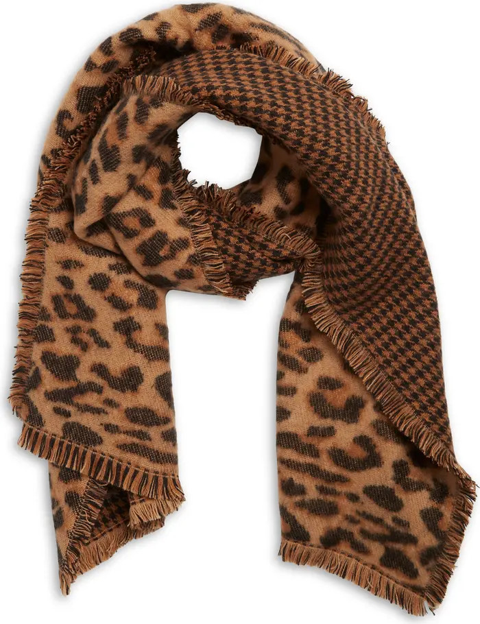 Leopard Print & Houndstooth Reversible Scarf | Nordstrom Rack