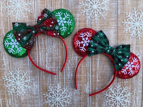 Christmas Snowflakes & Plaid Minnie Ears / Holiday Mouse Ears | Etsy (US)