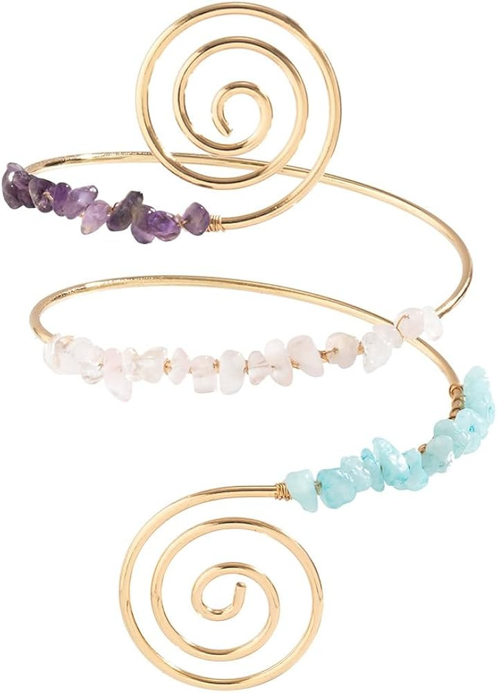COLORFUL BLING Minimalist Punk Spiral Coil Upper Arm Cuff Natural Stone Tassel Fringe Open Arm Br... | Amazon (US)