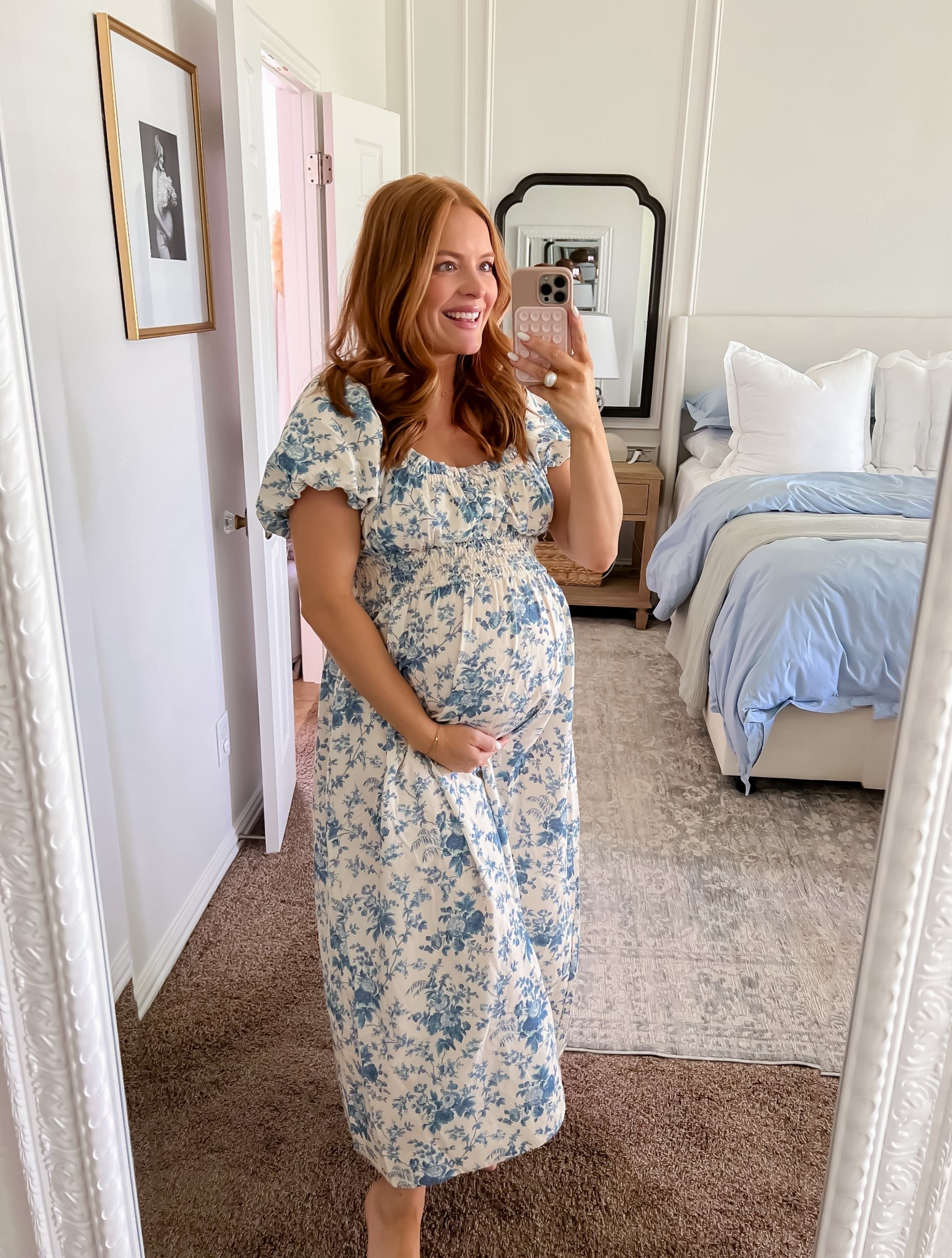 Todays dress💙 I am obsessed with the print of this dress and it’s so comfy to wear! Not maternity and I got a small in it but it still fits the bump!

#LTKSeasonal #LTKSummerEdit #LTKBump