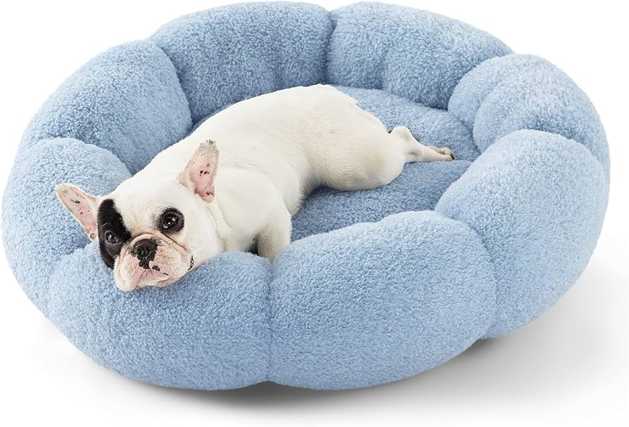Lesure Calming Medium Dog Bed - Flower Donut Round Fluffy Puppy Bed in Plush Teddy Sherpa, Non-Sl... | Amazon (US)