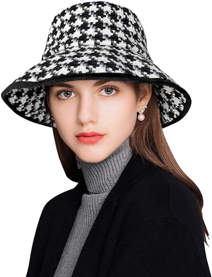 DOCILA Black and White Houndstooth Check Bucket Hat for Women Fashion Scottish Dogtooth Flat Top ... | Amazon (US)