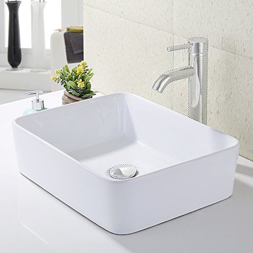 KES Bathroom Rectangular Porcelain Vessel Sink Above Counter White Countertop Bowl Sink for Lavatory | Amazon (US)