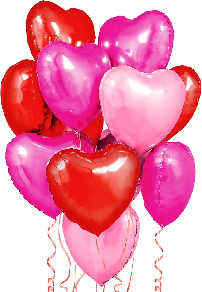 KatchOn, 12pcs Heart Shaped Foil Balloons, Red & Hot Pink, Valentine's Day Decor, I Love You Ball... | Amazon (US)