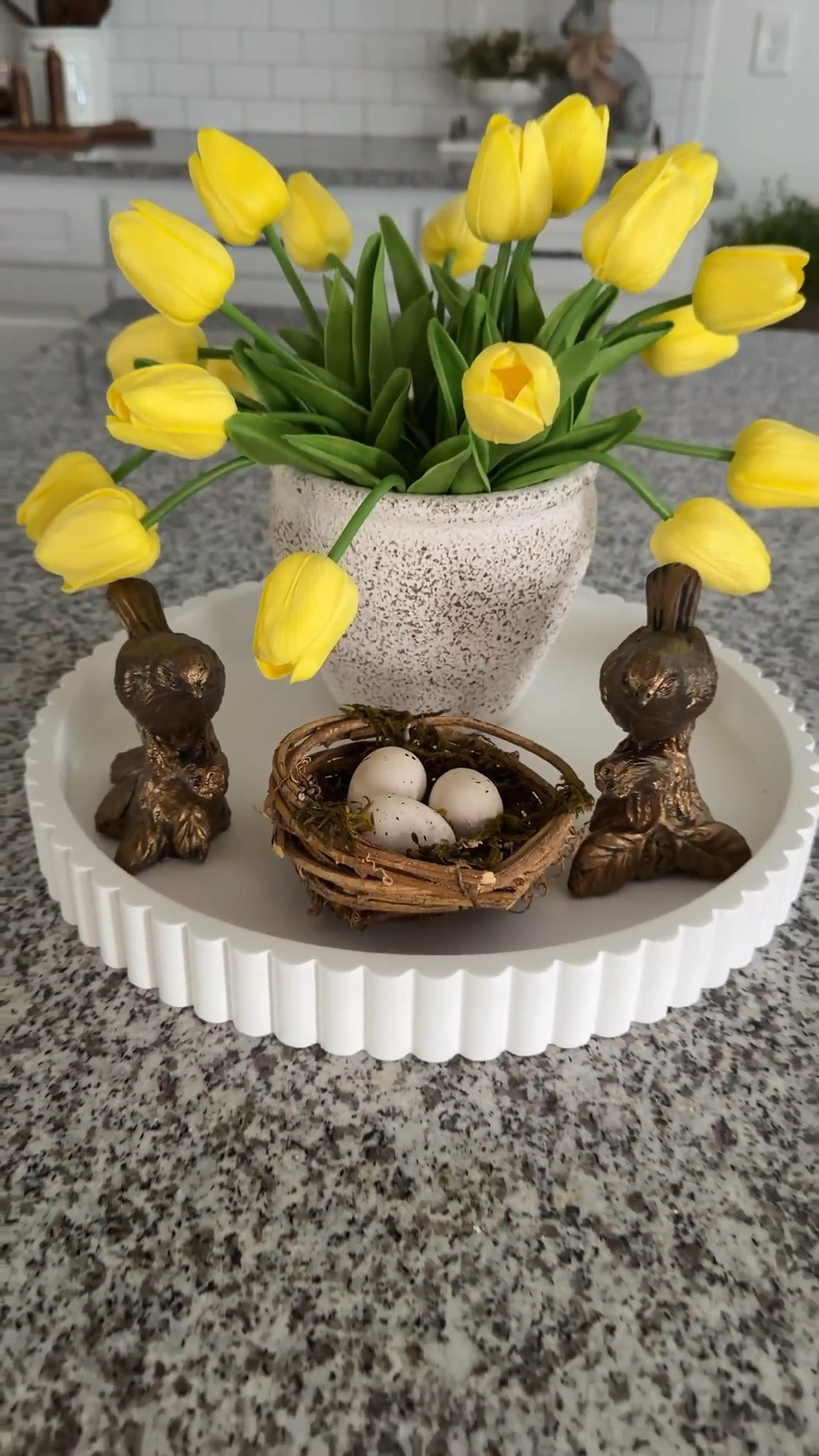 Everyone kept asking for smaller tray styling… so here it is! 
And this one is so good.

The fluted detail instantly elevates it, and even though it’s a smaller tray, you still have enough room to style a few favorite pieces without it feeling crowded. It’s perfect for those little spaces that still deserve to feel styled and intentional.

Proof that you don’t need a big tray to make a beautiful statement. 💛