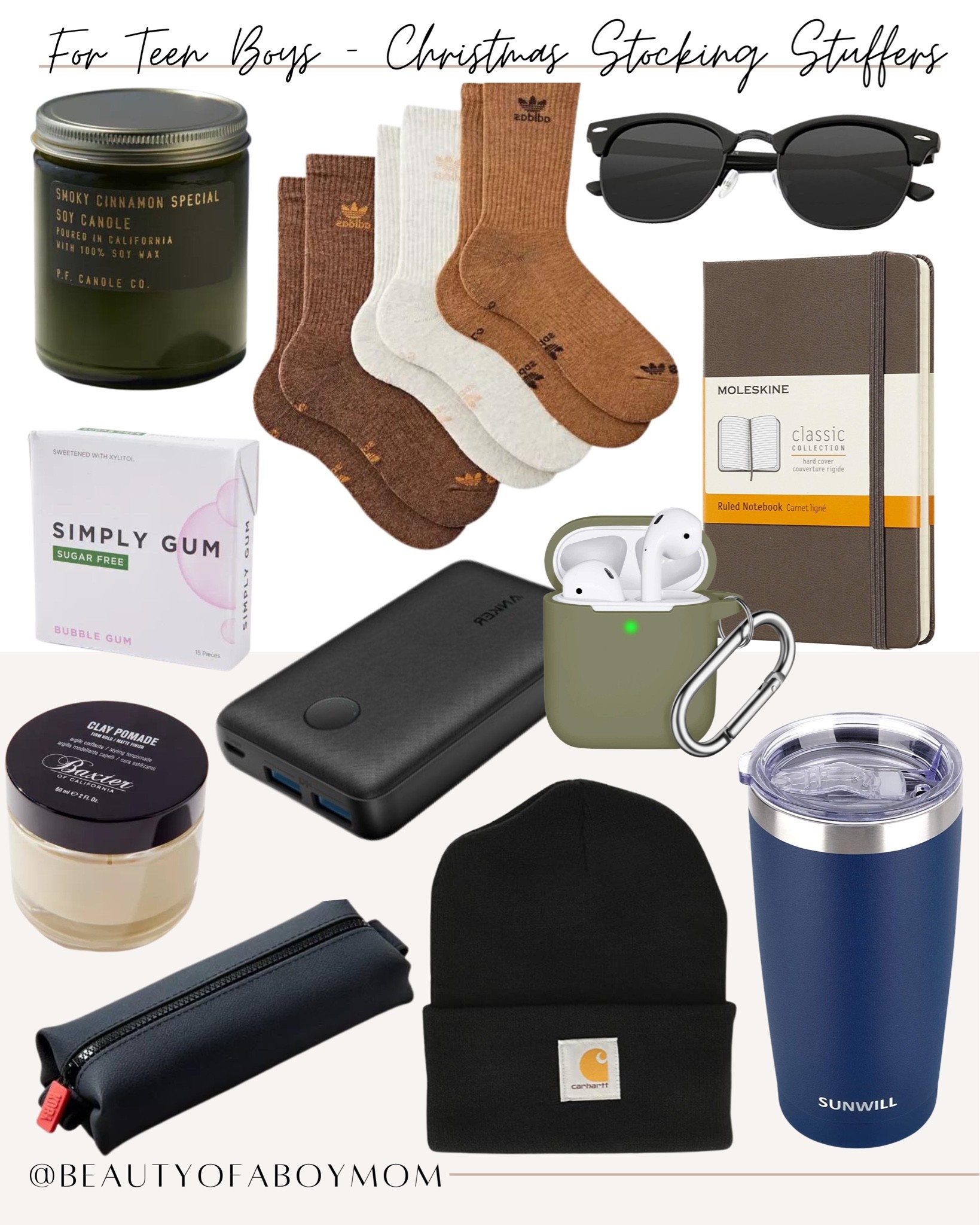 Teen Boy Christmas Gift Guide - Mom Finds - Holiday Ideas - Socking Stuffers - Beanie Hats - Candles - Gum - Electronic Accessories - Notebooks - Tumbler - Sunglasses - Socks 

#LTKfamily #LTKSeasonal #LTKmens