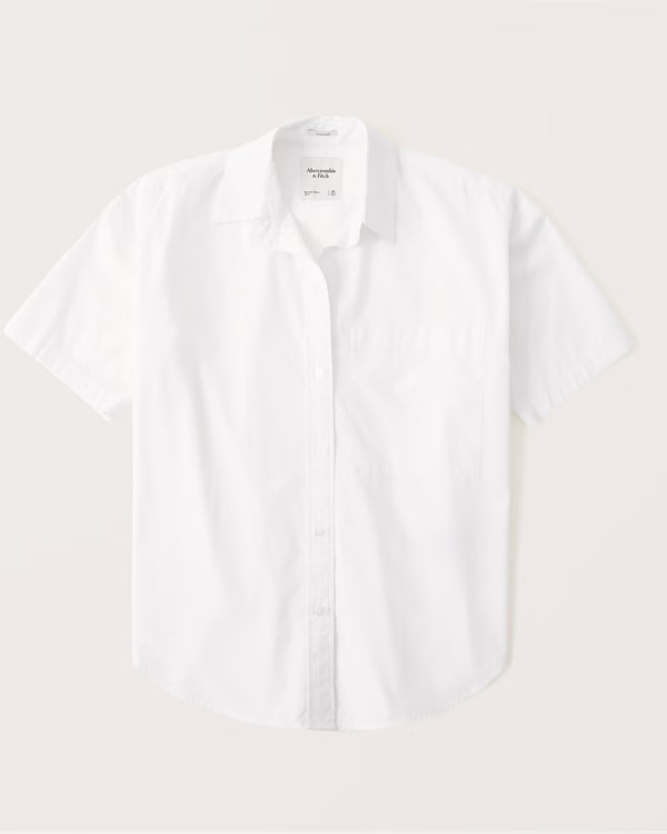 Oversized Short-Sleeve Poplin Button-Up Shirt | Abercrombie & Fitch (US)