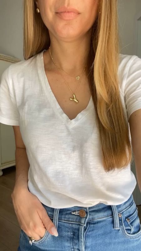 Classic wardrobe staple! White tee and jeans ! Madewell white top and mother jeans on sale! Gold Amazon necklace 

#LTKstyletip #LTKxMadewell #LTKsalealert