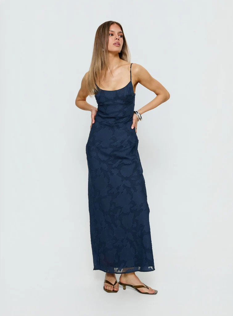 Ariadne Scoop Backless Maxi Dress Navy Burnout | Princess Polly US