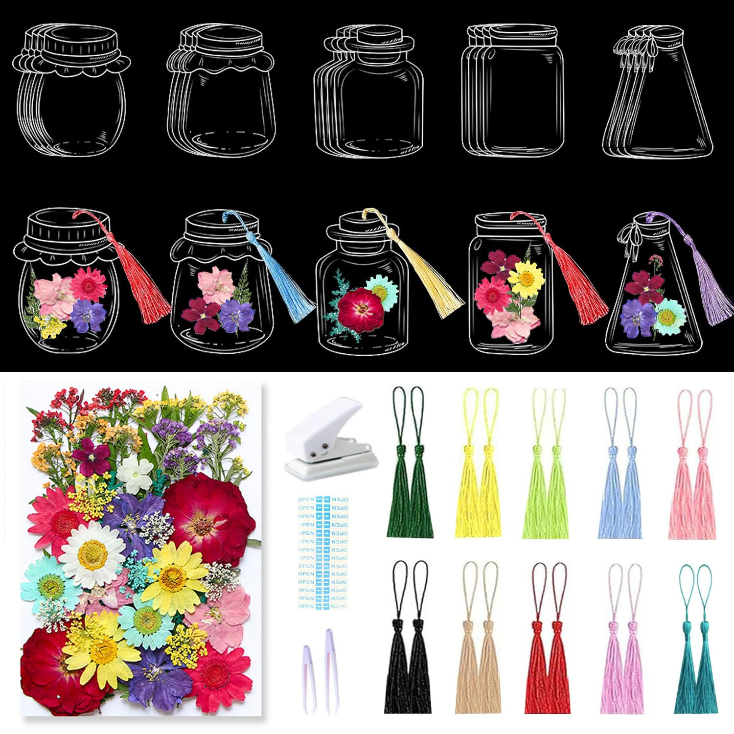 85 Pcs DIY Dried Flower Bookmark kit, Transparent Dried Pressed Flowers Bookmarks Making kit, Cle... | Amazon (US)