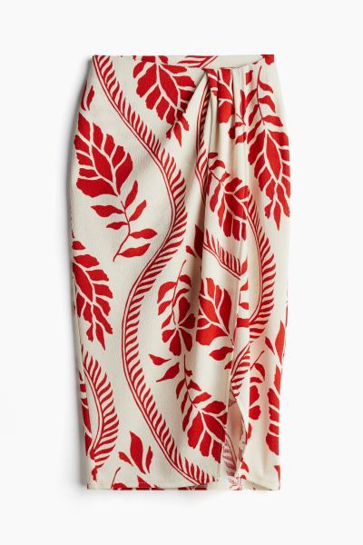 Textured-knit wrap skirt - Regular waist - Midi - Cream/Red patterned - Ladies | H&M GB | H&M (UK, MY, IN, SG, PH, TW, HK)