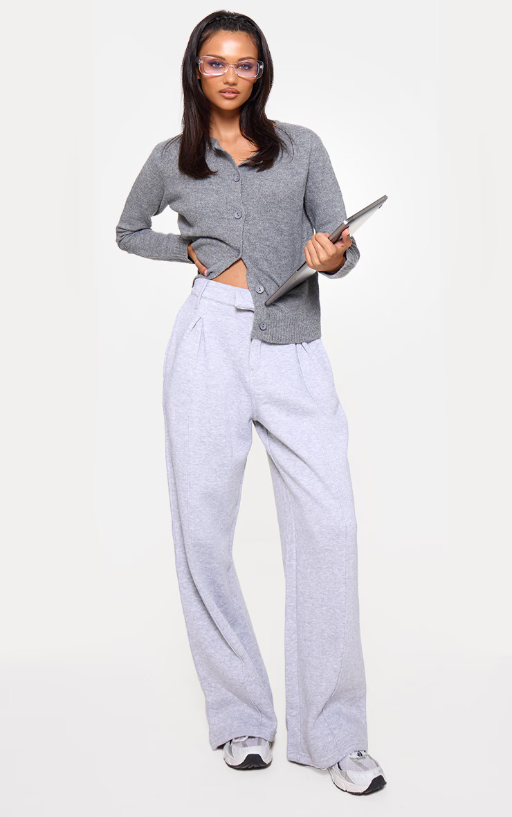 Grey Marl Pintuck Fleeceback Tailored Sweatpants | PrettyLittleThing US