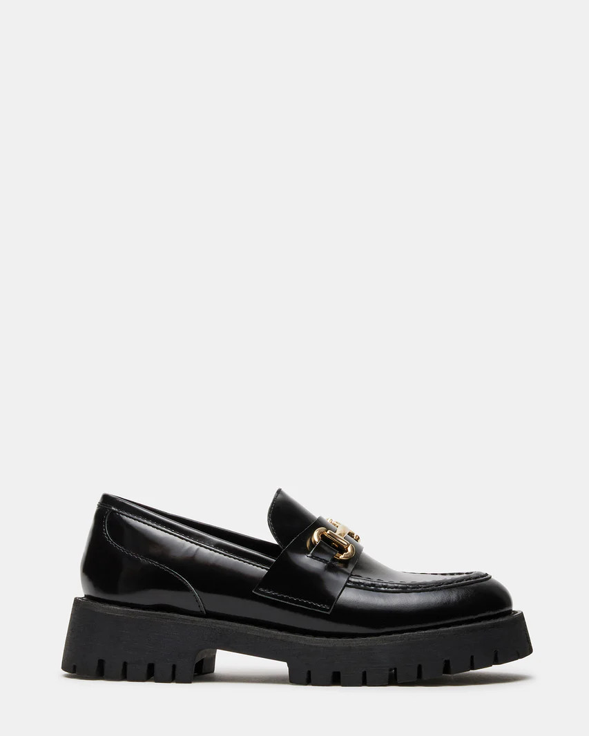 LANDO Black Leather Loafer | Women's Lug Loafer | Steve Madden (US)