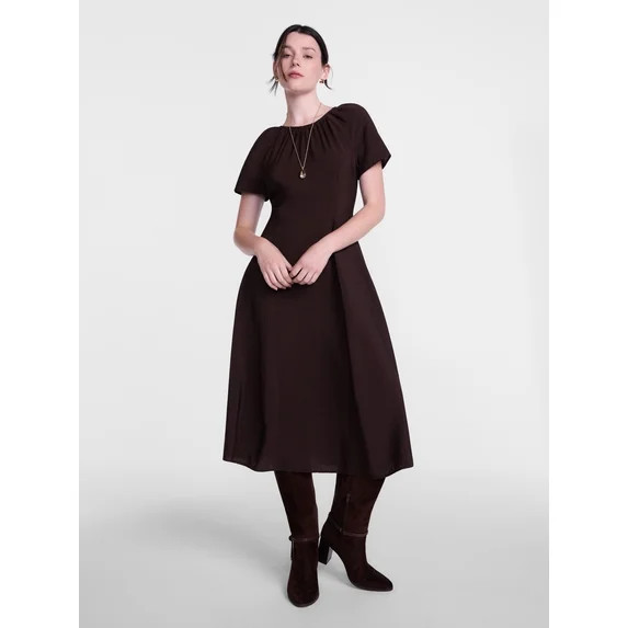 Scenario Women's and Women's Plus Puff Sleeve Seamed Dress, Sizes XS-4X | Walmart (US)