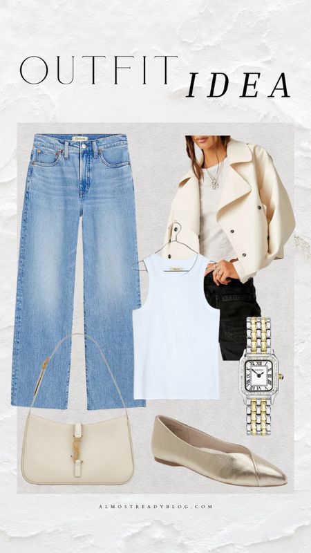 Spring outfit idea, wide leg jeans, cropped trech, metallic flats 

#LTKfindsunder50 #LTKfindsunder100