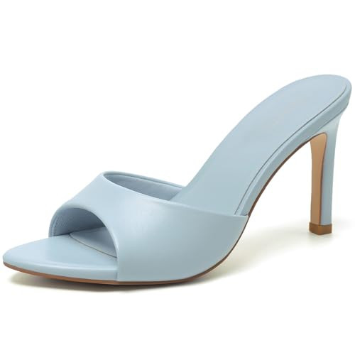 Susanny Mule Blue Heels for Women Pointed Open Peep Toe High Heeled Sexy Summer Sandals Stiletto Dress Backless Kitten Heels Wedding Bridal Parties Vacation Casual Office Work Comfortable Shoes 7 | Amazon (US)