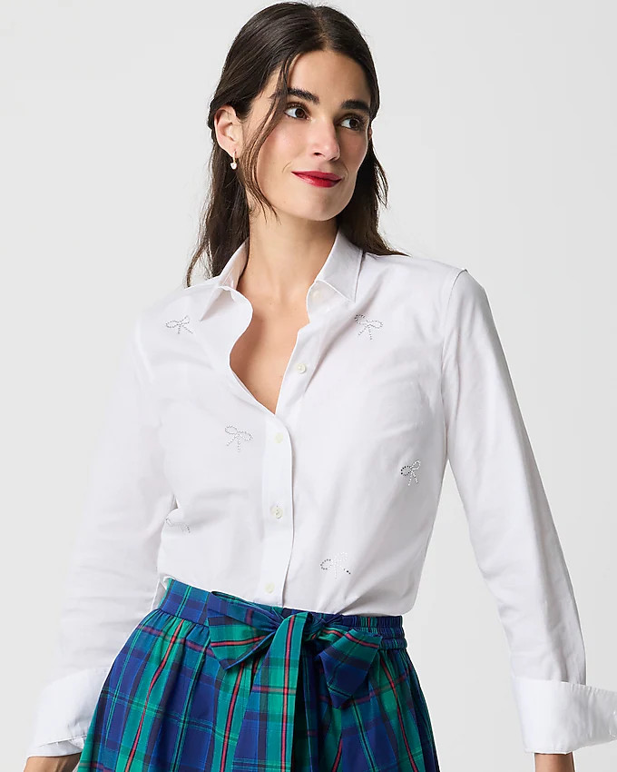 Jeweled-bow button-up shirt | J.Crew Factory