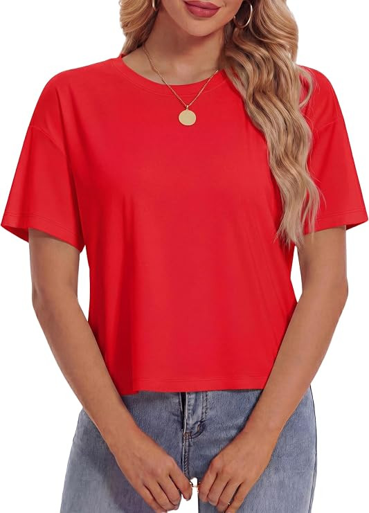 YUCOLEN Women's Crop Tops Summer Cotton Loose Basic T-Shirts | Amazon (US)