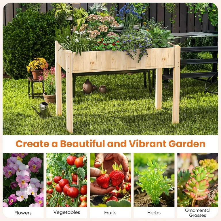 LIFERECORD Wooden Raised Garden Bed with Legs, 48"L X 24"W X 30"H, Elevated Reinforced Large Plan... | Walmart (US)