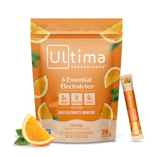 Ultima Replenisher Daily Electrolyte Powder Drink Mix –Sugar Free – Orange, 20 Stickpacks – Hydration Packets with 6 Key Electrolytes and Trace Minerals – Keto Friendly, Vegan, Non-GMO | Amazon (US)