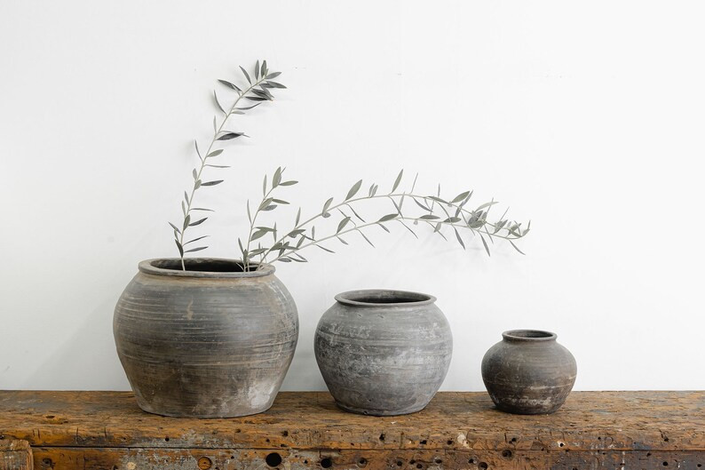 Large / XL Vintage Black Grey Clay Pot (Free Shipping) | Etsy (US)