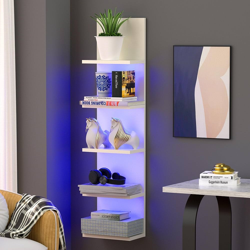 5 Tier Wall Shelf with RGB Light, Modern Wall Mount Lack Shelf, Vertical Column Shelf Floating St... | Amazon (US)