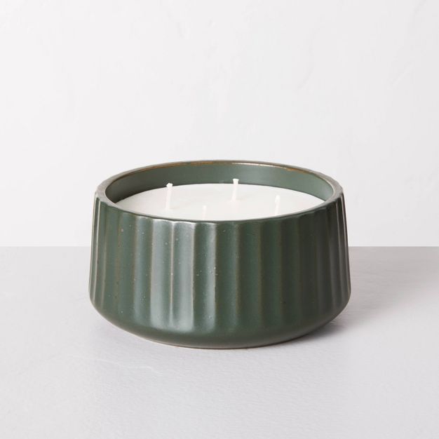 4-Wick Fluted Ceramic Cypress &#38; Pine Seasonal Jar Candle Dark Green 24oz - Hearth &#38; Hand&... | Target