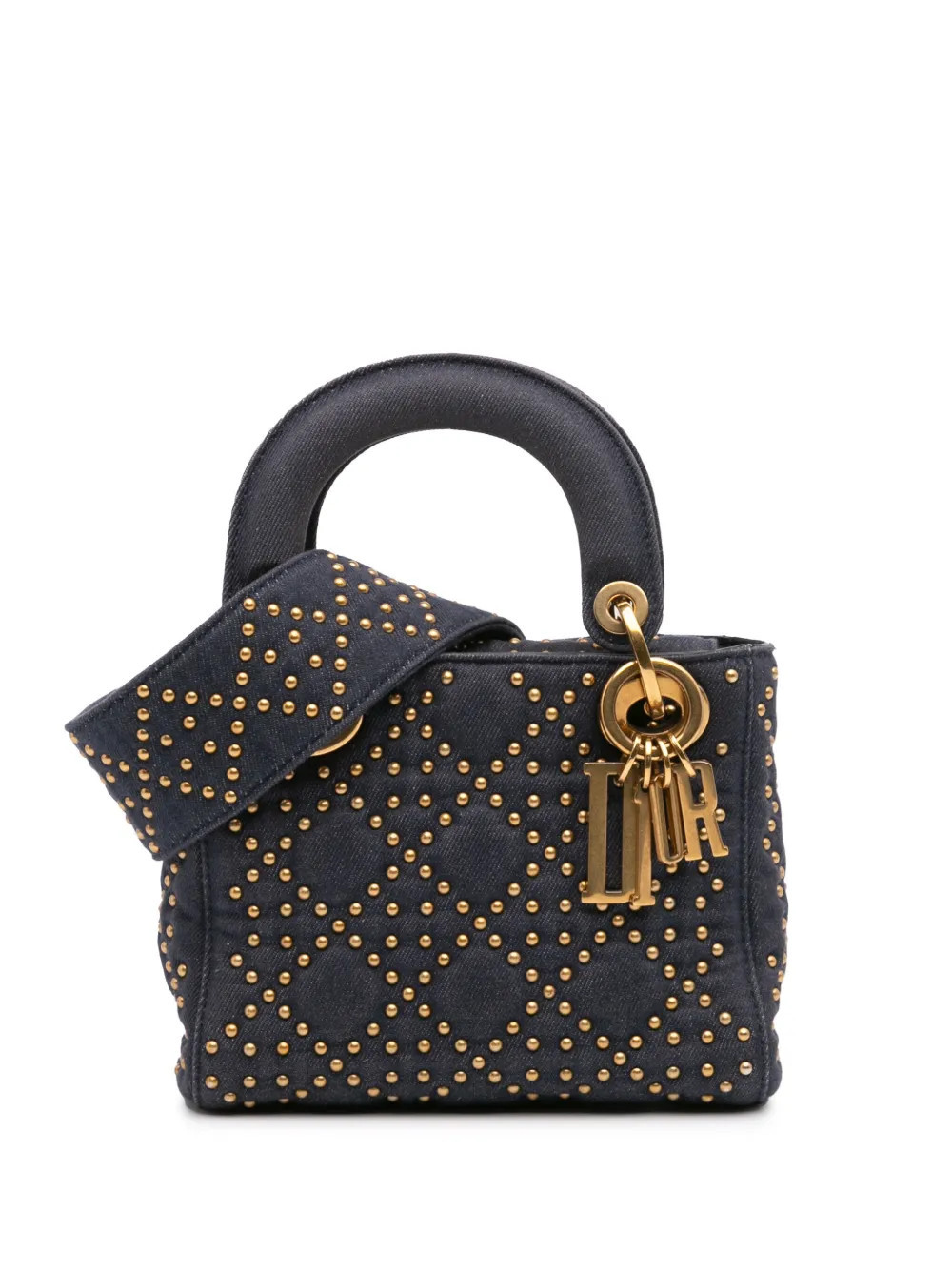 Christian Dior Pre-Owned 2017 Mini Denim Cannage Studded Supple Lady Dior satchel - Blue | Farfetch Global